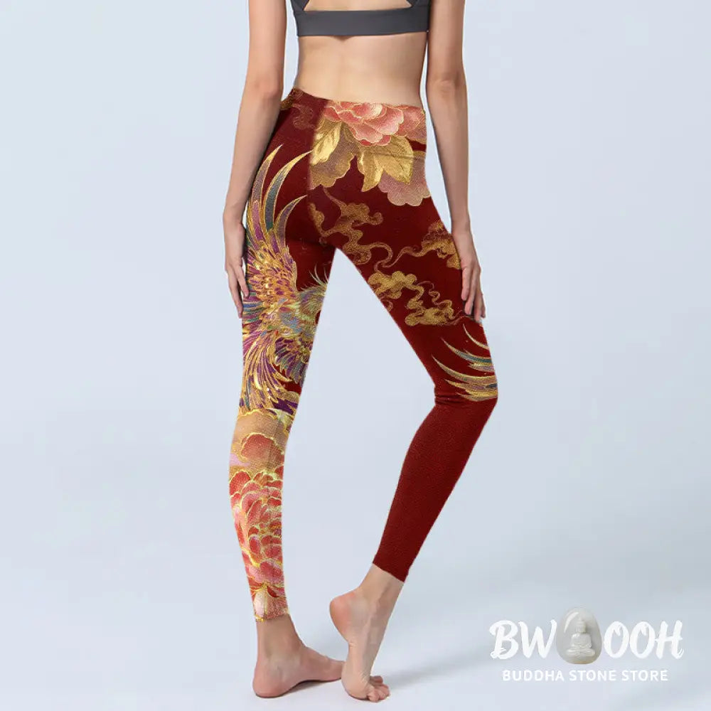 BWOOOH printed yoga leggings - Gorgeous Phoenix Peony Cloud Pattern Pri