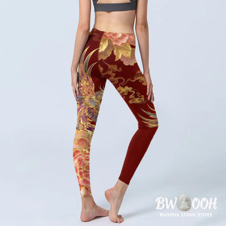 BWOOOH printed yoga leggings - Gorgeous Phoenix Peony Cloud Pattern Pri