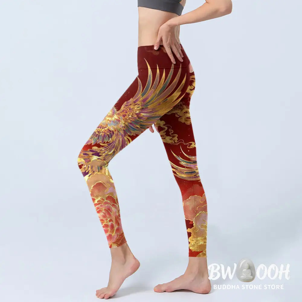 BWOOOH printed yoga leggings - Gorgeous Phoenix Peony Cloud Pattern Pri