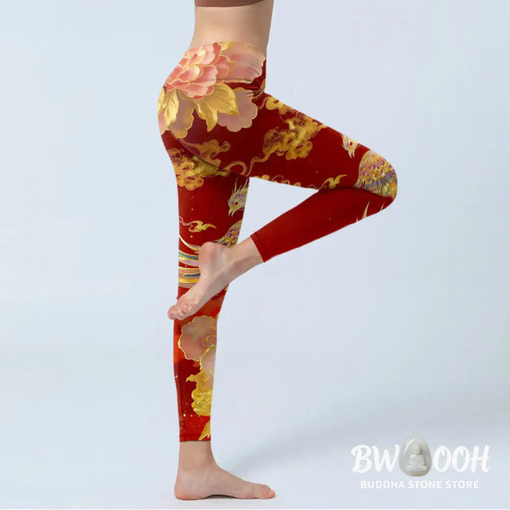 BWOOOH printed yoga leggings - Gorgeous Phoenix Peony Cloud Pattern Pri