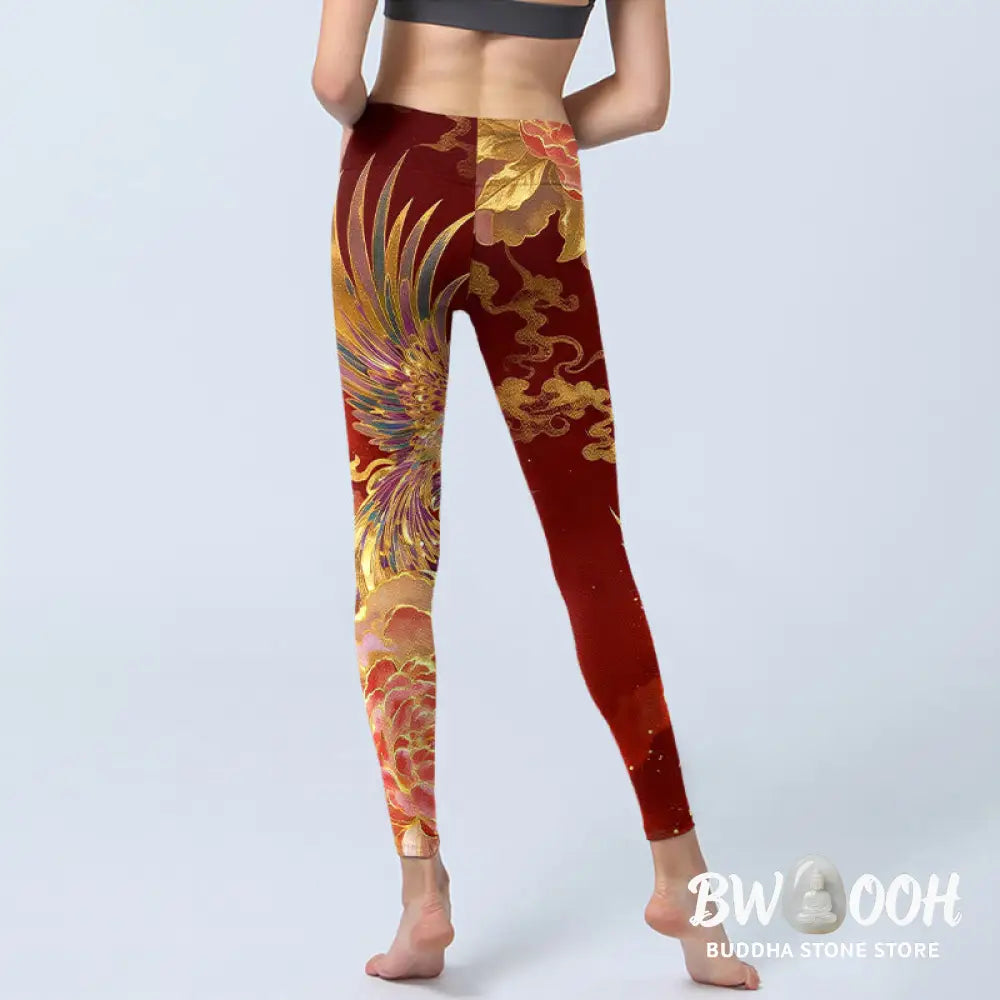 BWOOOH printed yoga leggings - Gorgeous Phoenix Peony Cloud Pattern Pri