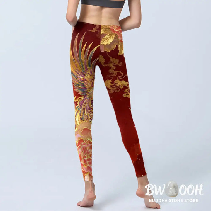 BWOOOH printed yoga leggings - Gorgeous Phoenix Peony Cloud Pattern Pri
