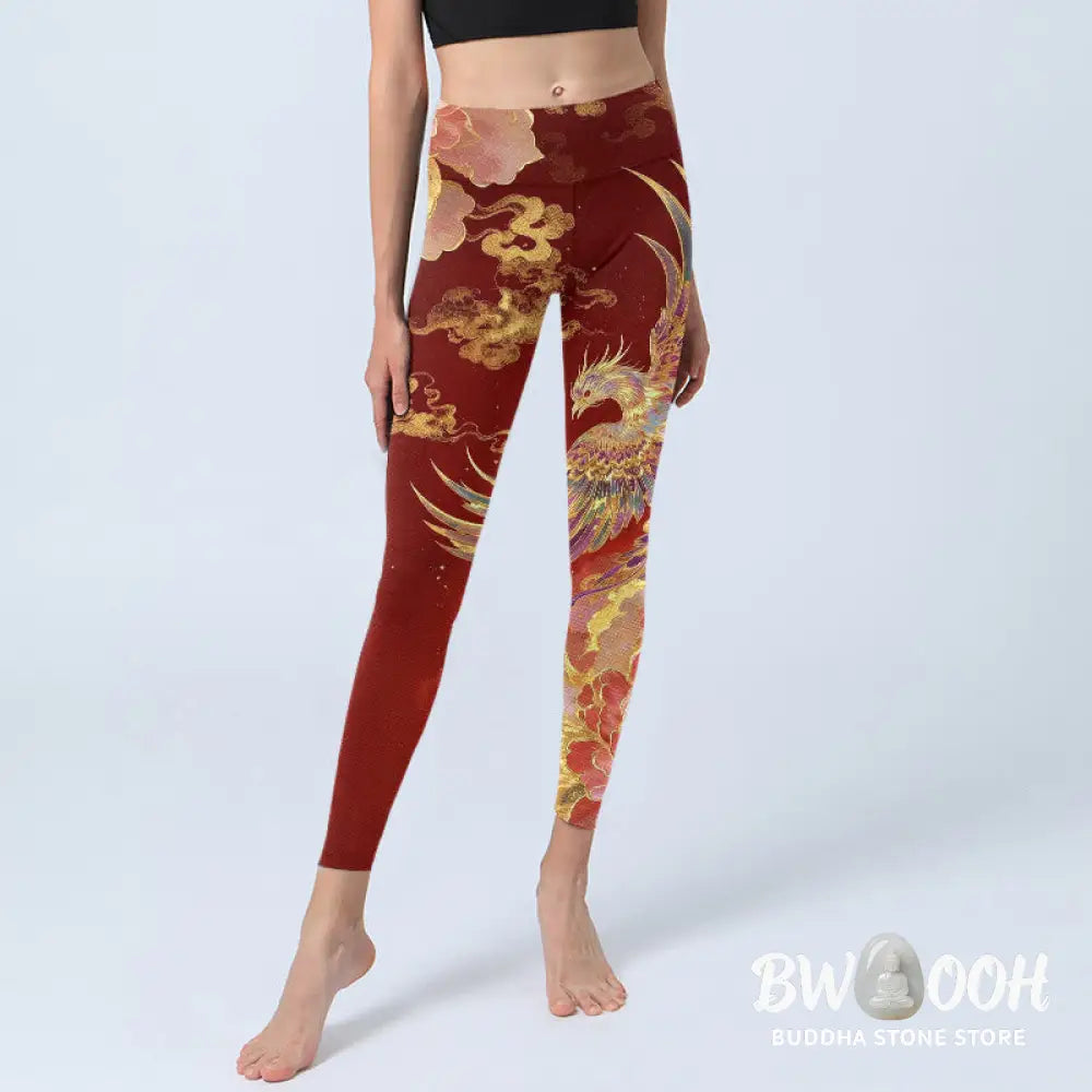 BWOOOH printed yoga leggings - Gorgeous Phoenix Peony Cloud Pattern Pri