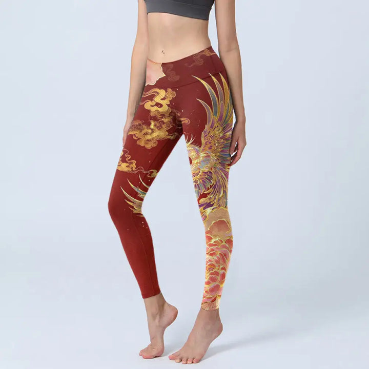 BWOOOH printed yoga leggings - Gorgeous Phoenix Peony Cloud Pattern Pri