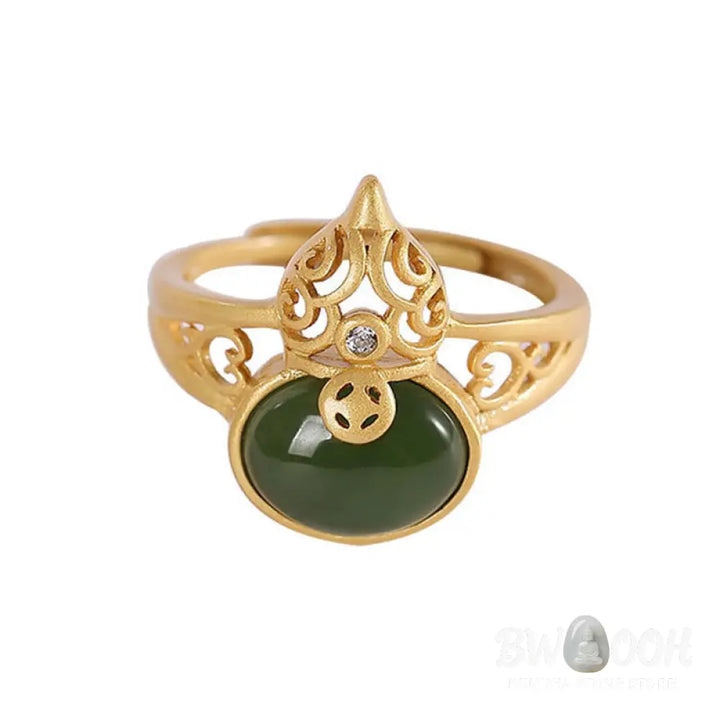 Buddha Stones Gourd Cyan Jade Copper Coin Success Luck Adjustable Ring - BWOOOH - Cyan Jade(Success♥Healing) - Ring
