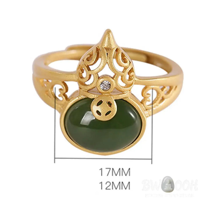 Buddha Stones Gourd Cyan Jade Copper Coin Success Luck Adjustable Ring - BWOOOH - Cyan Jade(Success♥Healing) - Ring