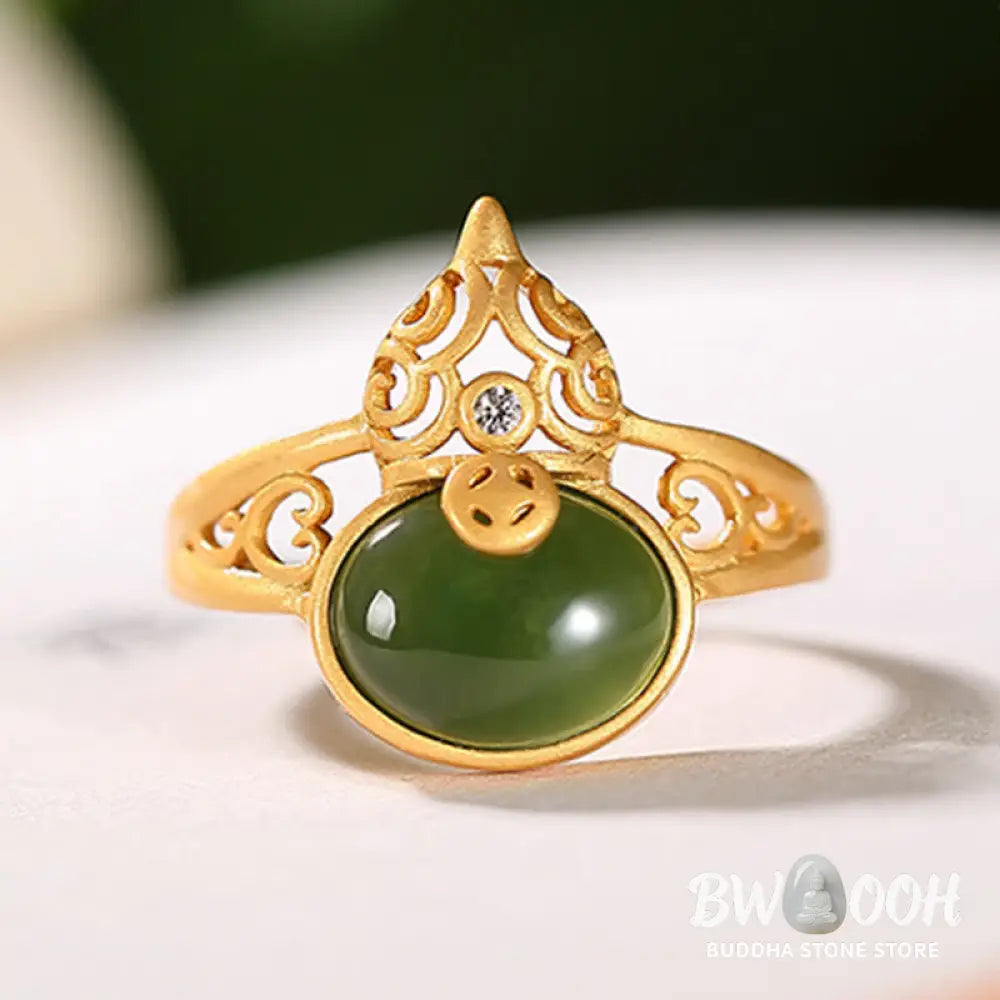 Buddha Stones Gourd Cyan Jade Copper Coin Success Luck Adjustable Ring - BWOOOH - Cyan Jade(Success♥Healing) - Ring