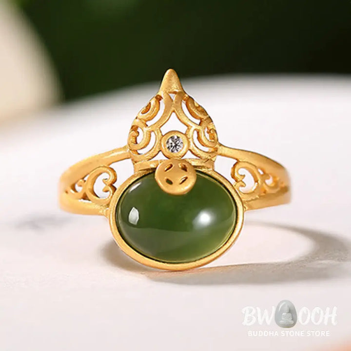 Buddha Stones Gourd Cyan Jade Copper Coin Success Luck Adjustable Ring - BWOOOH - Cyan Jade(Success♥Healing) - Ring