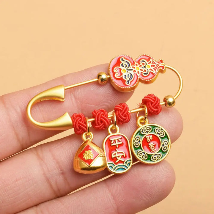 Buddha Stones Gourd Dancing Lion Fu Character Safe And Well Blessing Brooch - Gourd Zongzi - Brooch