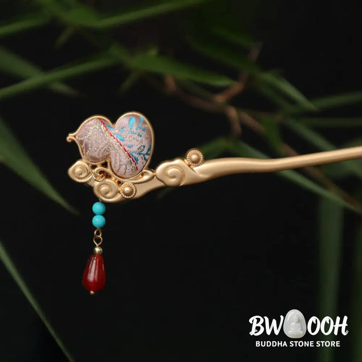 Buddha Stones Gourd Flower Pattern Red Agate Copper Calm Hairpin - Gourd Flower Pattern - Hairpin
