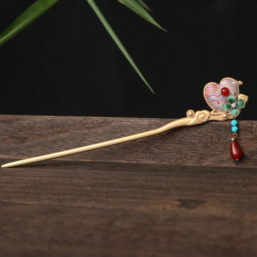 BWOOOH Gourd Flower Pattern Red Agate Copper Calm Hairpin