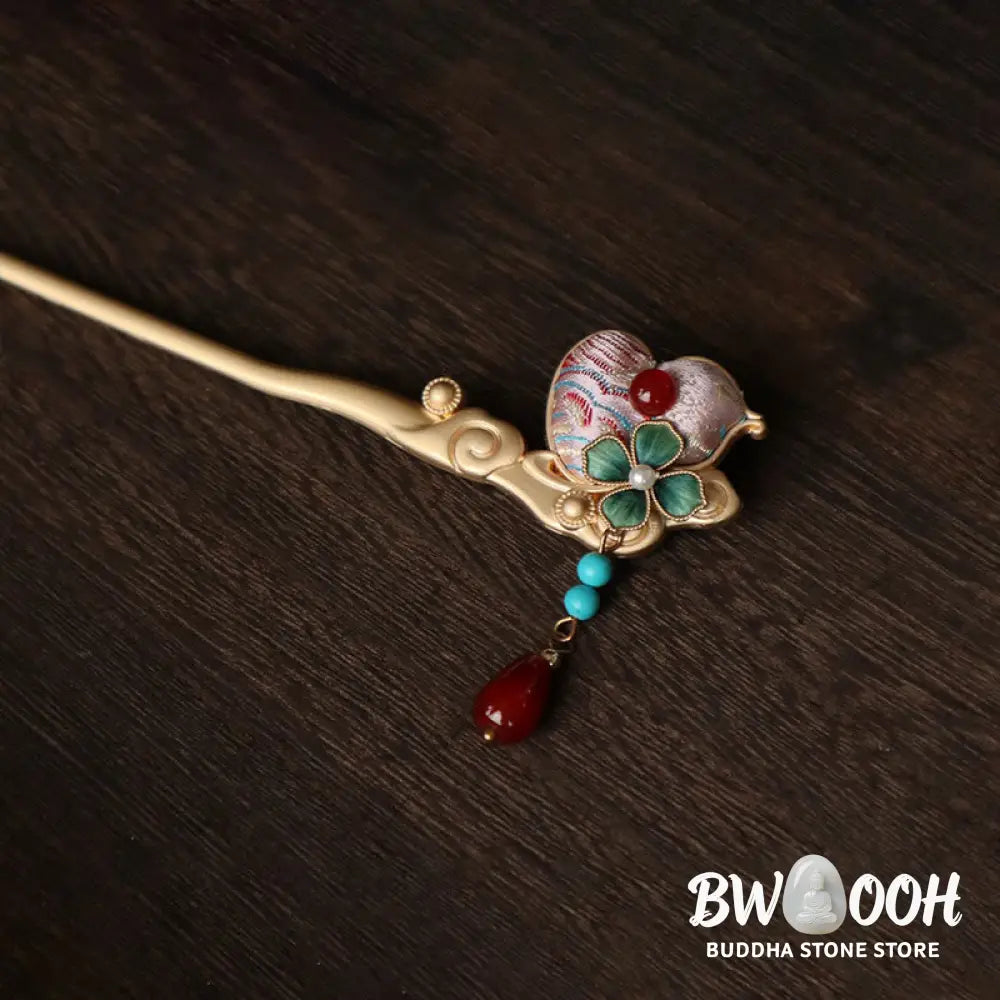 Buddha Stones Gourd Flower Pattern Red Agate Copper Calm Hairpin - Gourd Flower Pattern - Hairpin