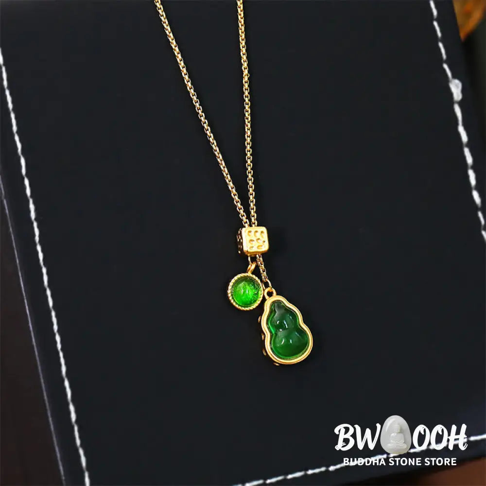 Buddha Stones Gourd Green Agate Copper Inlaid Design Luck Necklace Pendant - BWOOOH - Gourd(Pendant Size: About