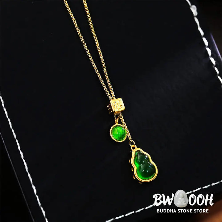 Buddha Stones Gourd Green Agate Copper Inlaid Design Luck Necklace Pendant - BWOOOH - Gourd(Pendant Size: About