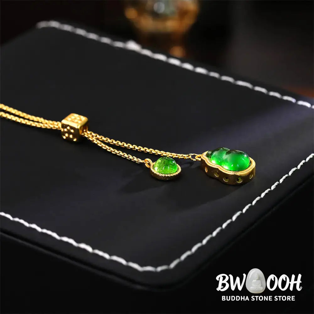 Buddha Stones Gourd Green Agate Copper Inlaid Design Luck Necklace Pendant - BWOOOH - Gourd(Pendant Size: About