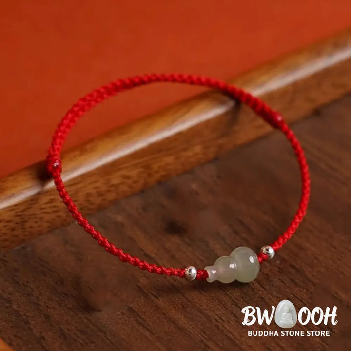 Buddha Stones Gourd Hetian Jade Red String Prosperity Bracelet Anklet - Bracelet Anklet