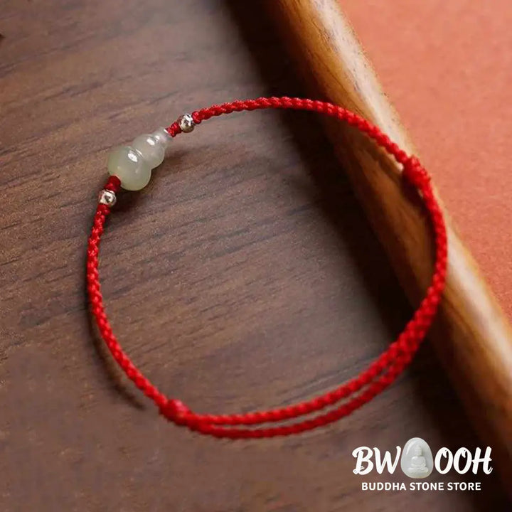 Buddha Stones Gourd Hetian Jade Red String Prosperity Bracelet Anklet - Bracelet Anklet
