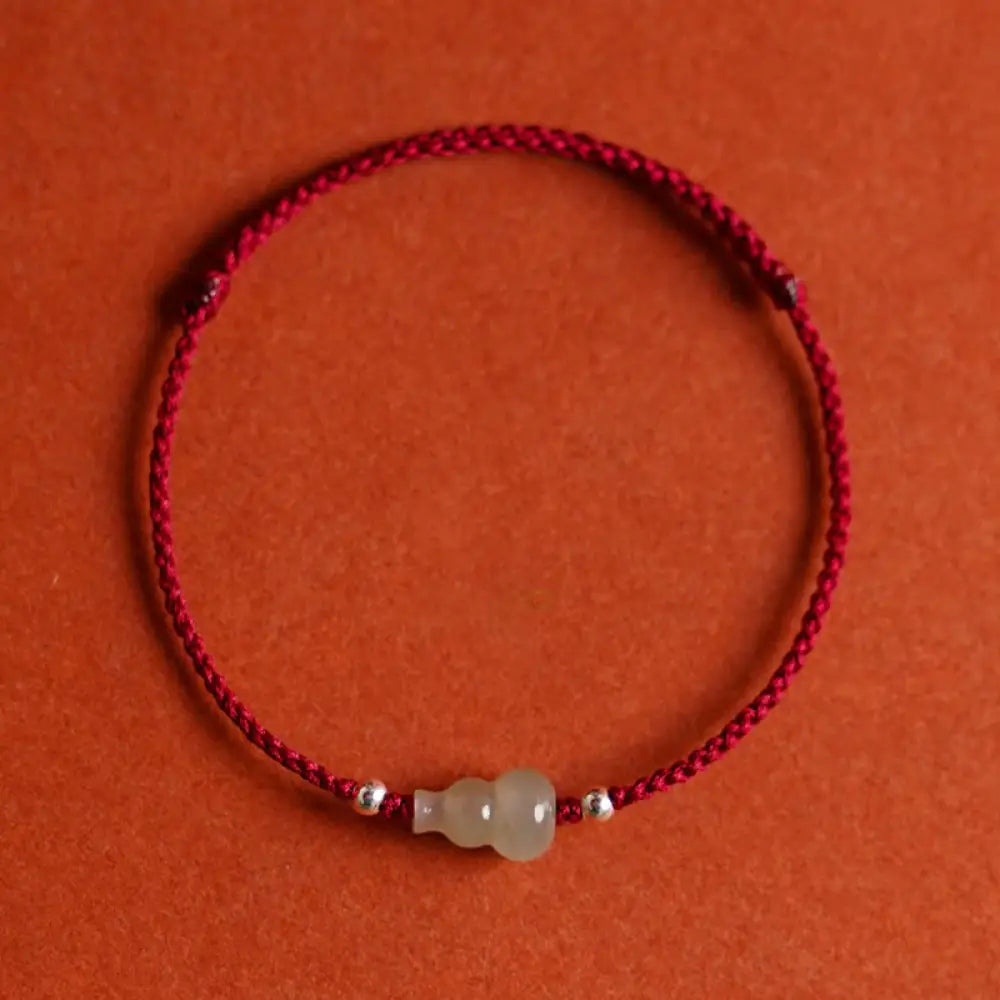 Buddha Stones Gourd Hetian Jade Red String Prosperity Bracelet Anklet - Darkred String Bracelet(Wrist Circumference: