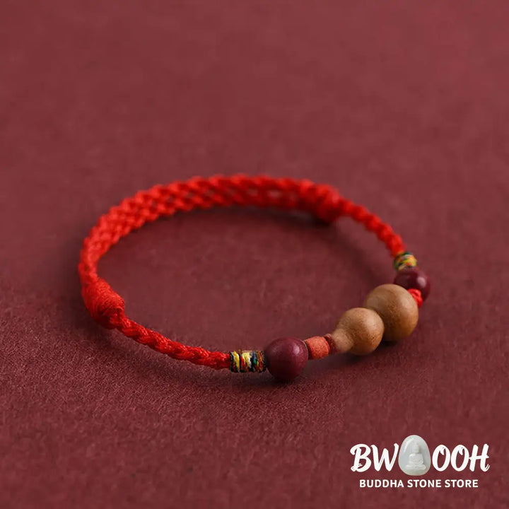 Buddha Stones Gourd Peach Wood Rope Adjustable Wealth Luck Bracelet - Bracelet