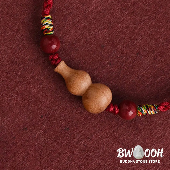 Buddha Stones Gourd Peach Wood Rope Adjustable Wealth Luck Bracelet - Bracelet