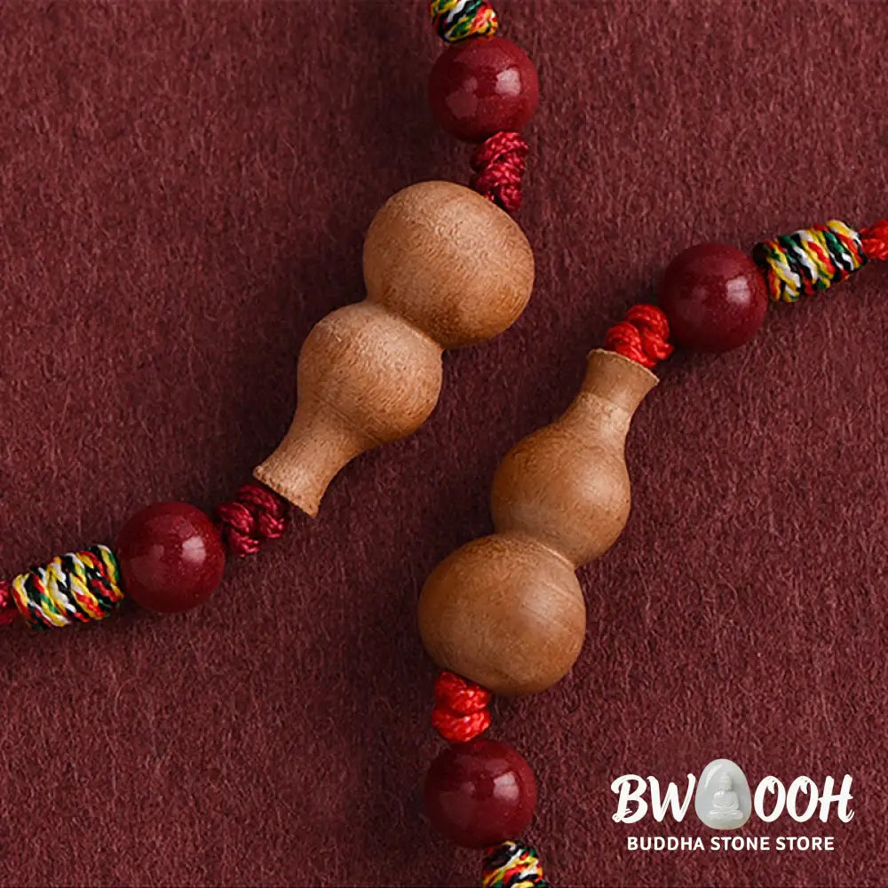 Buddha Stones Gourd Peach Wood Rope Adjustable Wealth Luck Bracelet - Bracelet