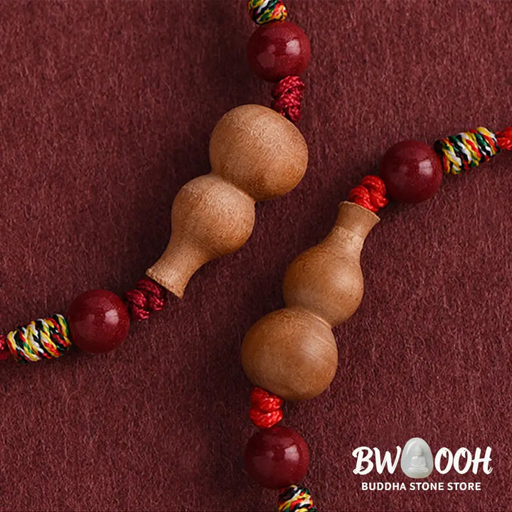 Buddha Stones Gourd Peach Wood Rope Adjustable Wealth Luck Bracelet - Bracelet