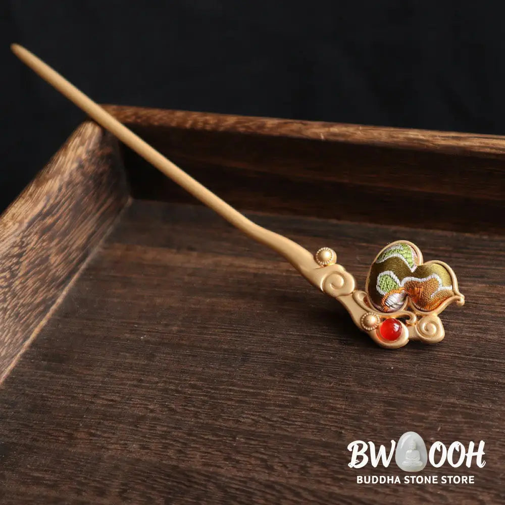 Buddha Stones Gourd Red Agate Bead Calm Confidence Hairpin - Hairpin