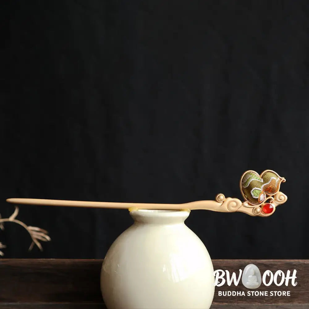Buddha Stones Gourd Red Agate Bead Calm Confidence Hairpin - Hairpin