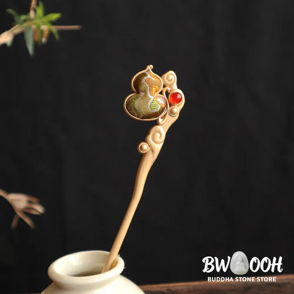 Buddha Stones Gourd Red Agate Bead Calm Confidence Hairpin - Hairpin