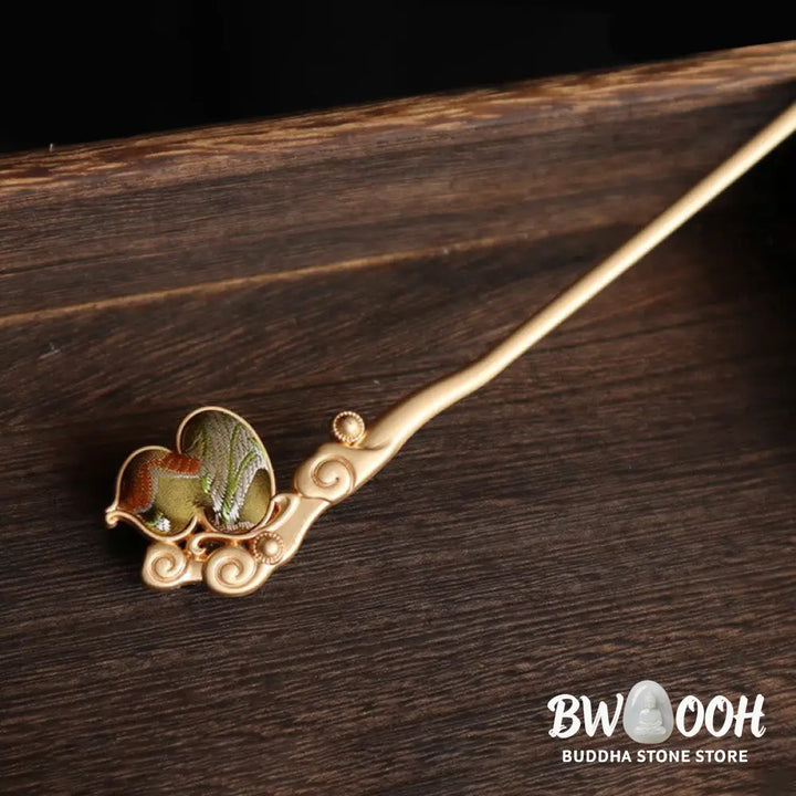 Buddha Stones Gourd Red Agate Bead Calm Confidence Hairpin - Hairpin