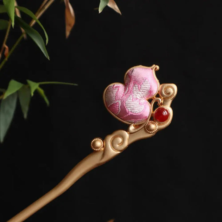 Buddha Stones Gourd Red Agate Bead Calm Confidence Hairpin - Pink Gourd - Hairpin