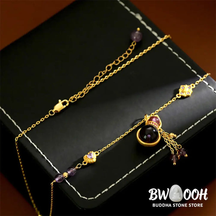 Buddha Stones Gourd Tassel Amethyst Copper Chain Meditation Necklace Pendant - BWOOOH - Gourd(Pendant Size: About