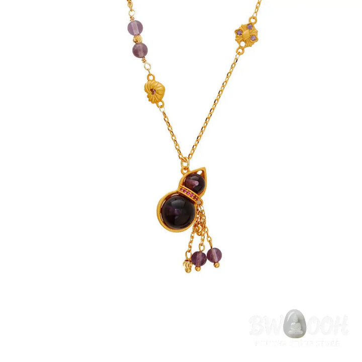 Buddha Stones Gourd Tassel Amethyst Copper Chain Meditation Necklace Pendant - BWOOOH - Gourd(Pendant Size: About