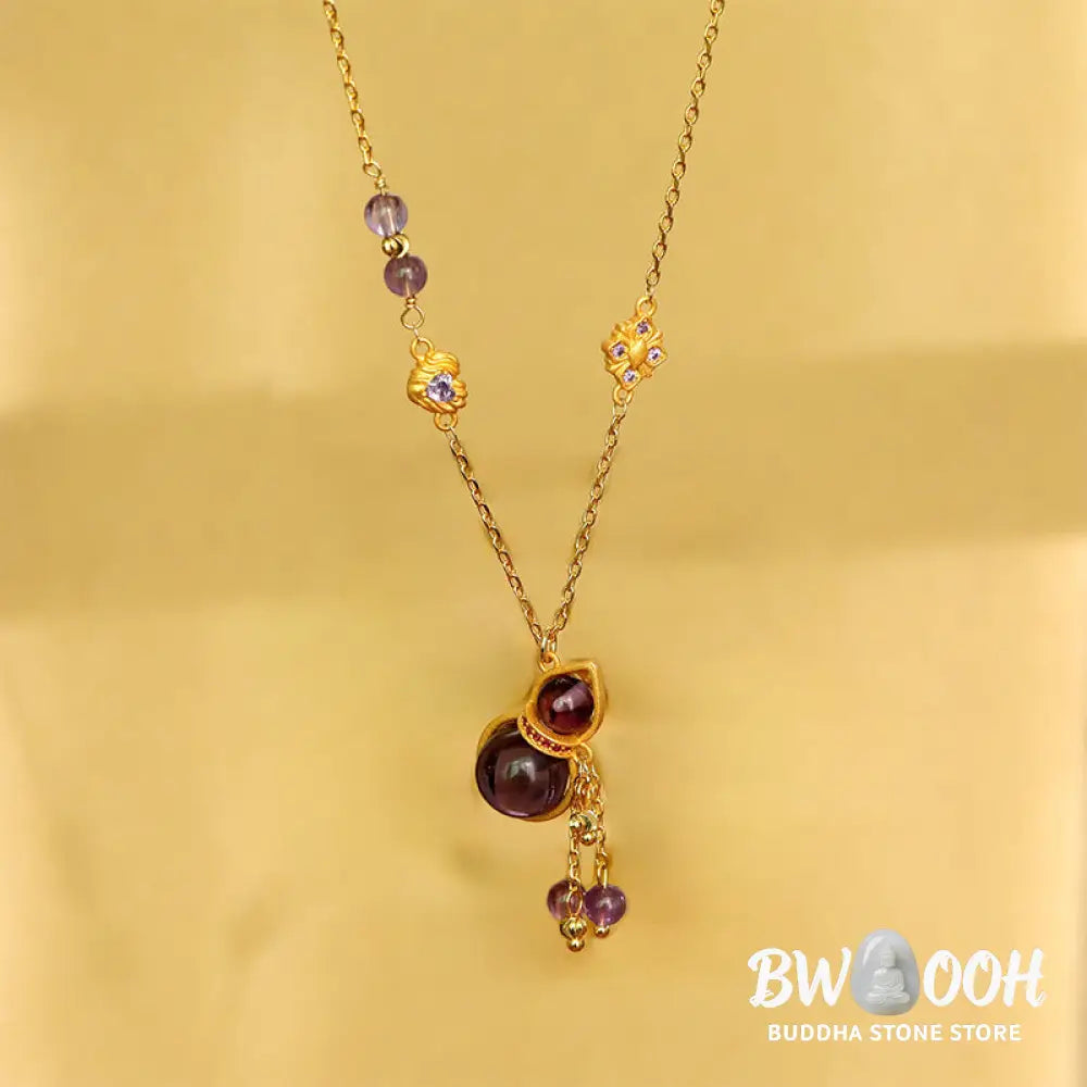 Buddha Stones Gourd Tassel Amethyst Copper Chain Meditation Necklace Pendant - BWOOOH - Gourd(Pendant Size: About