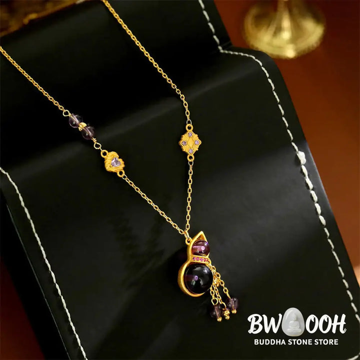 Buddha Stones Gourd Tassel Amethyst Copper Chain Meditation Necklace Pendant - BWOOOH - Gourd(Pendant Size: About