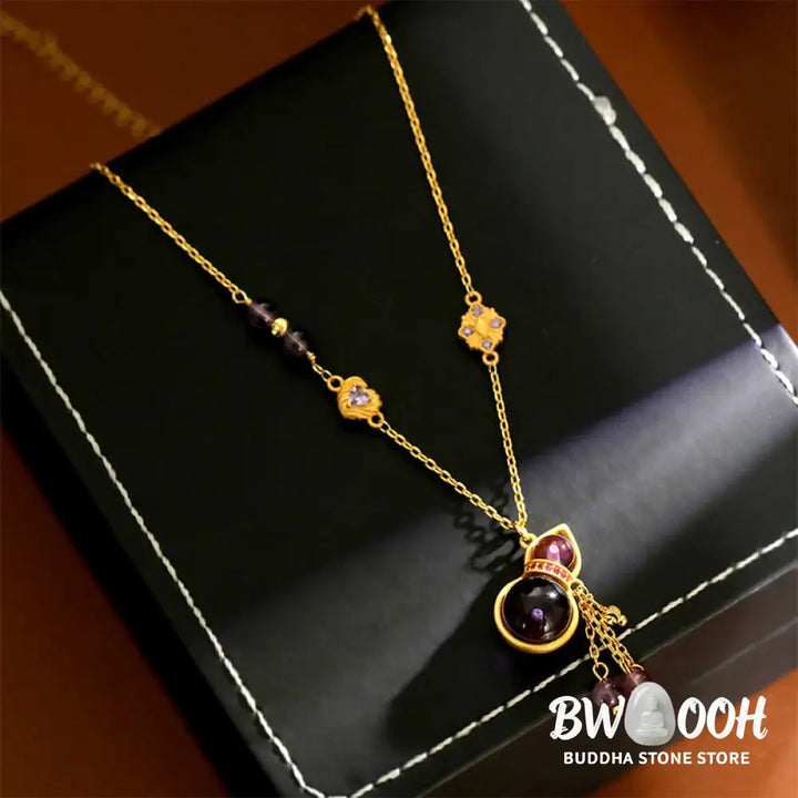 Buddha Stones Gourd Tassel Amethyst Copper Chain Meditation Necklace Pendant - BWOOOH - Gourd(Pendant Size: About