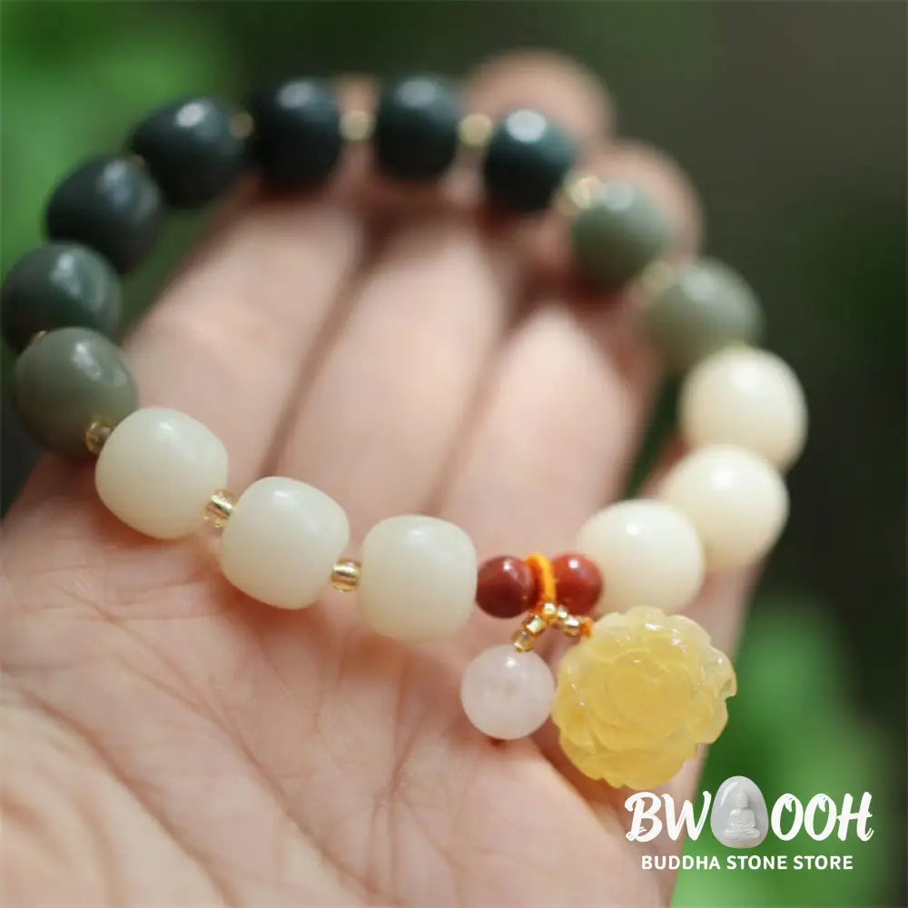 Buddha Stones Gradient Bodhi Seed Amber Lotus Peace Bracelet - BWOOOH - Bodhi Seed(Auspiciousness♥Luck) - Bracelet