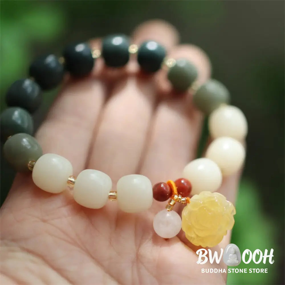 Buddha Stones Gradient Bodhi Seed Amber Lotus Peace Bracelet - BWOOOH - Bodhi Seed(Auspiciousness♥Luck) - Bracelet