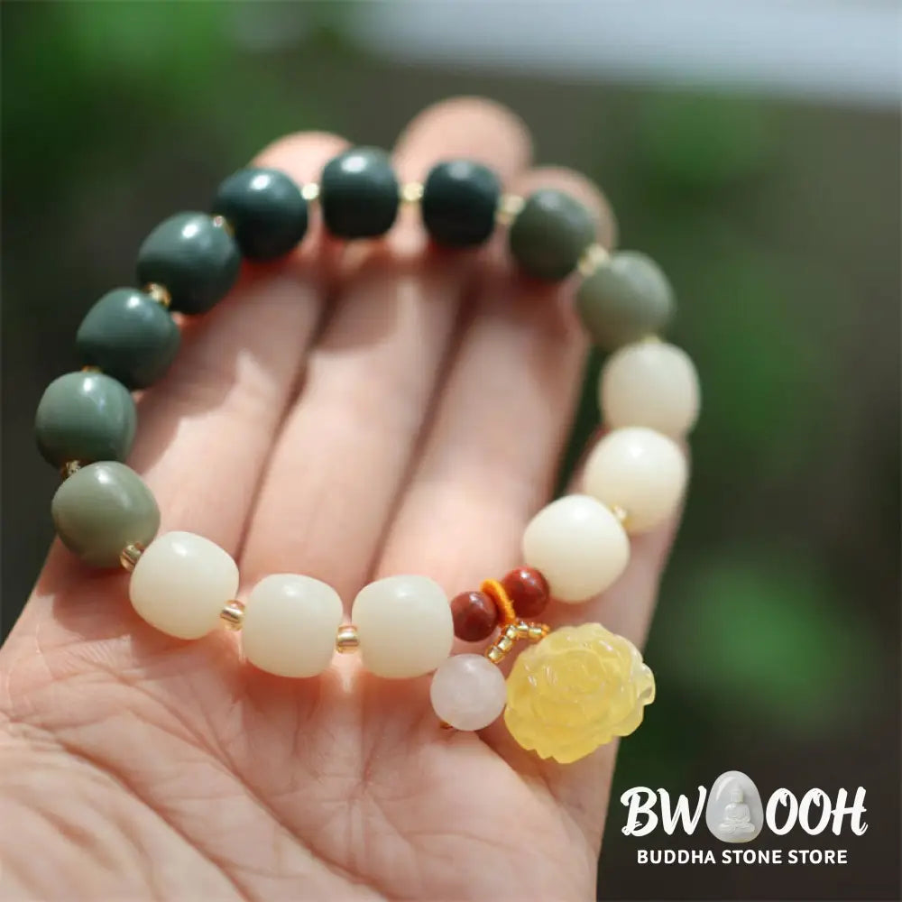 Buddha Stones Gradient Bodhi Seed Amber Lotus Peace Bracelet - BWOOOH - Bodhi Seed(Auspiciousness♥Luck) - Bracelet