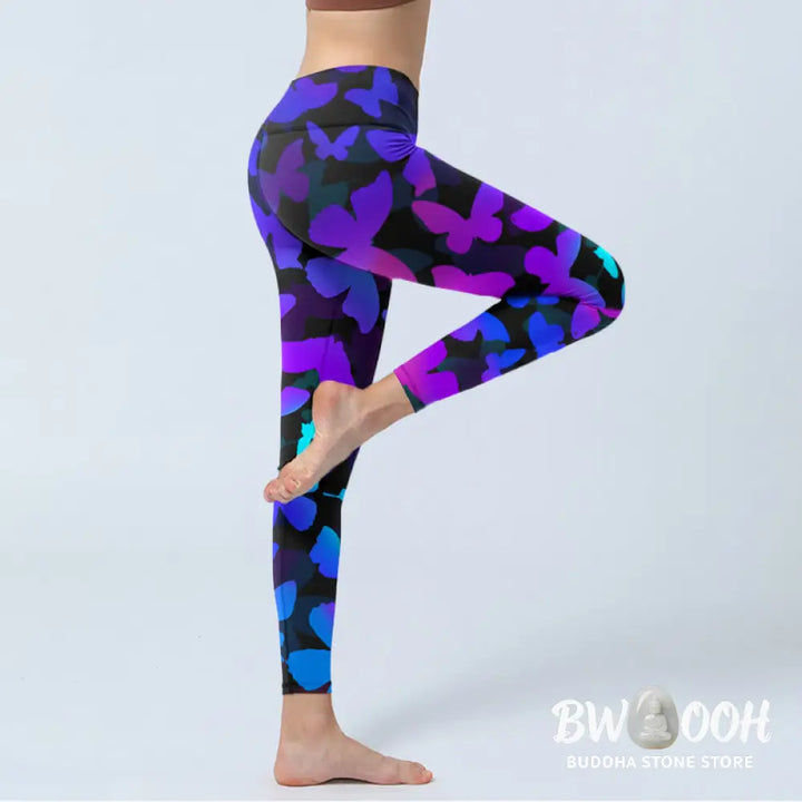 BWOOOH printed yoga leggings - Gradient Butterfly Print Exercise Leggin