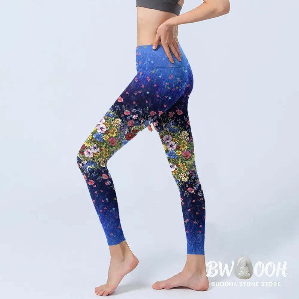 BWOOOH printed yoga leggings - Gradient Color Flower Pattern Print Gym 
