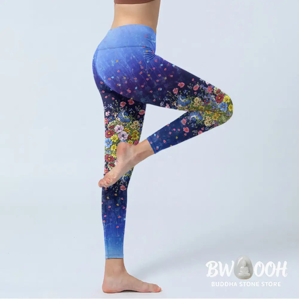 BWOOOH printed yoga leggings - Gradient Color Flower Pattern Print Gym 