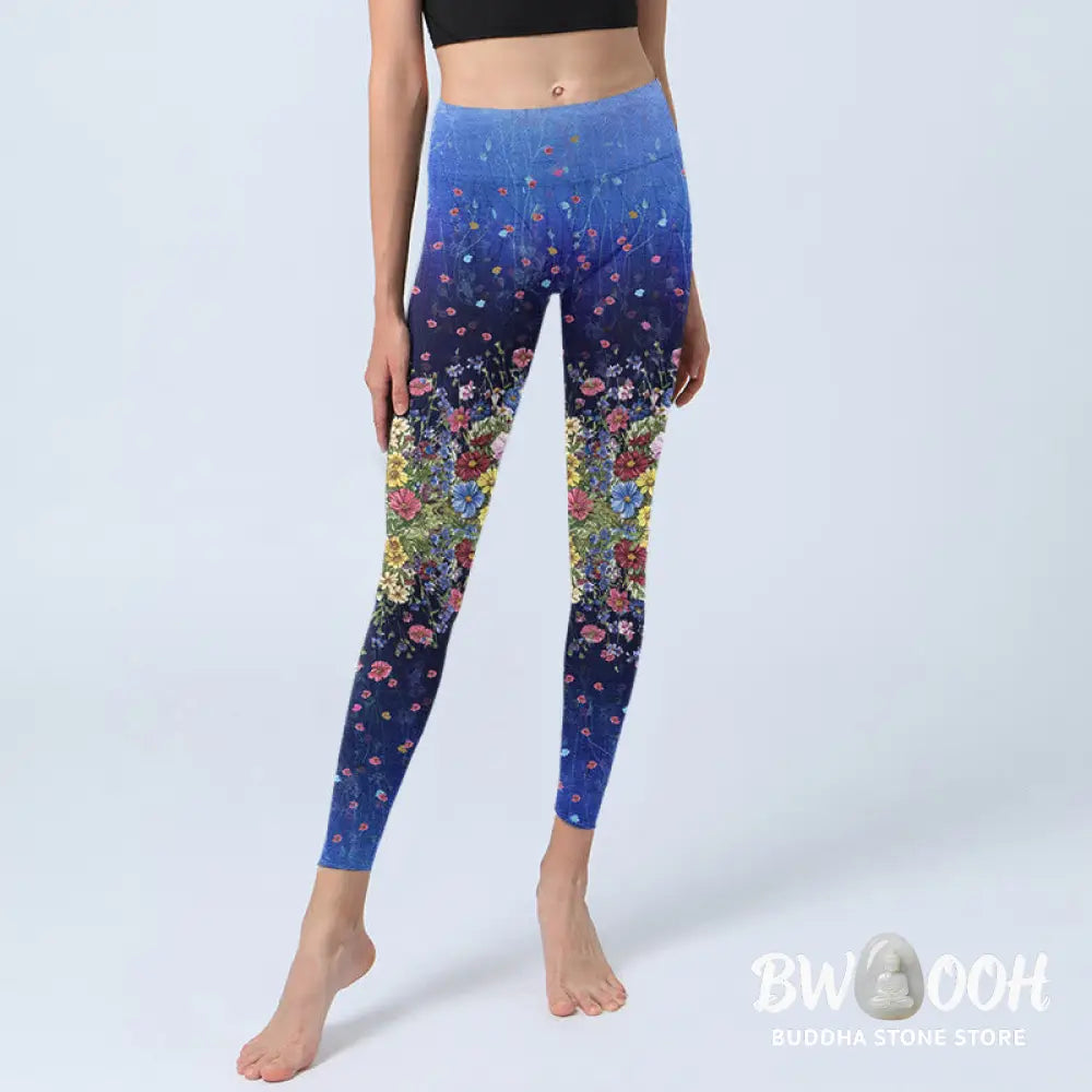 BWOOOH printed yoga leggings - Gradient Color Flower Pattern Print Gym 