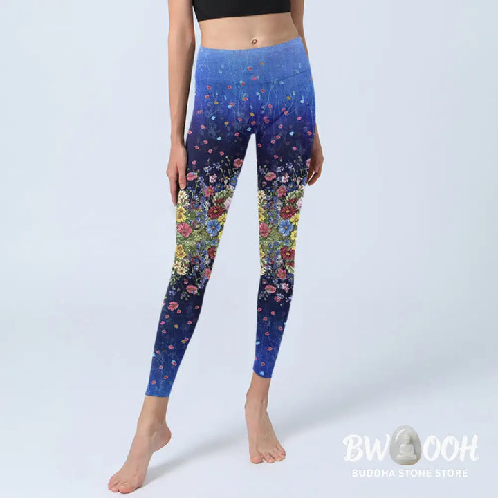 BWOOOH printed yoga leggings - Gradient Color Flower Pattern Print Gym 