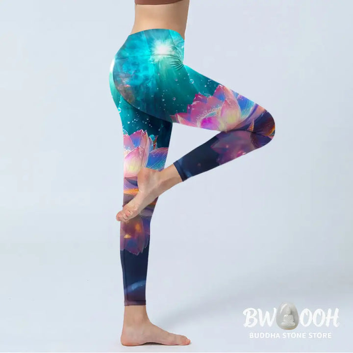 BWOOOH lotus print yoga leggings - Gradient Lotus Water Bubbles Pattern Pri
