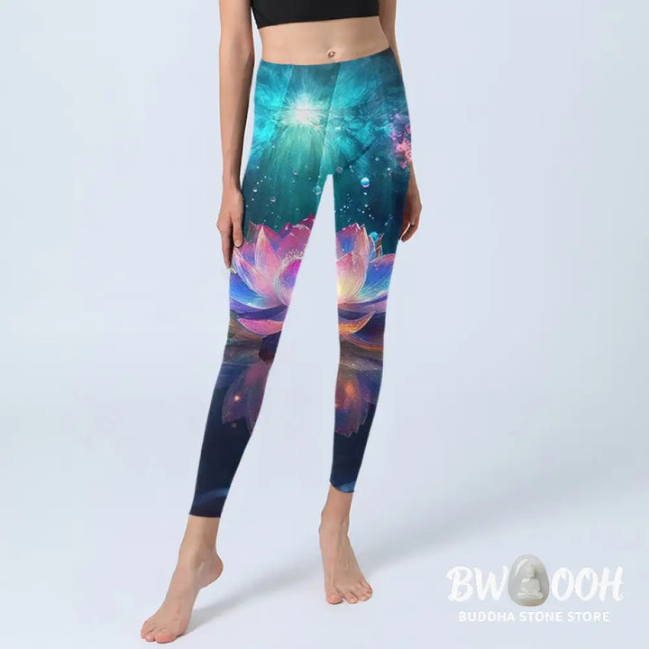 BWOOOH lotus print yoga leggings - Gradient Lotus Water Bubbles Pattern Pri