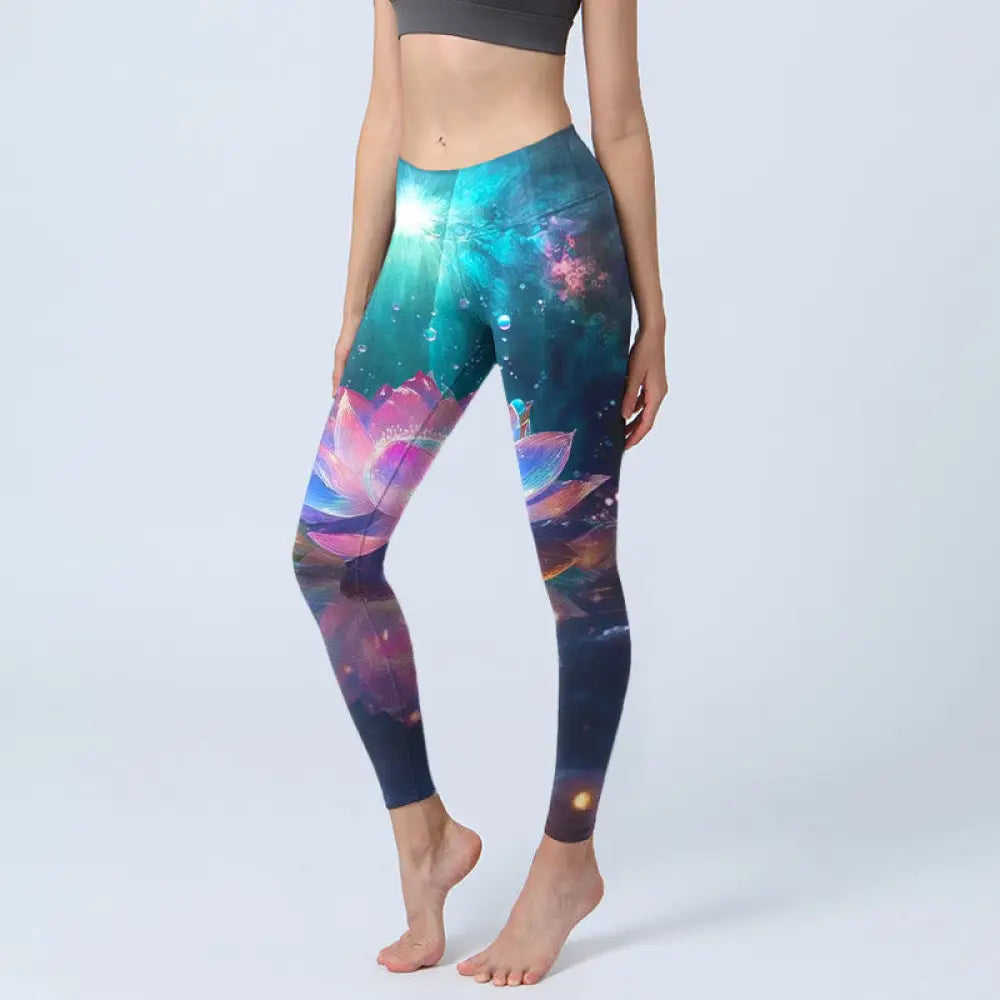 BWOOOH lotus print yoga leggings - Gradient Lotus Water Bubbles Pattern Pri