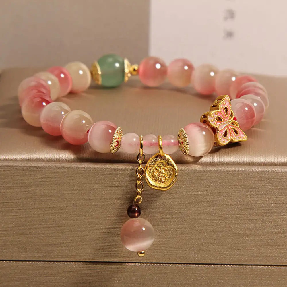 BWOOOH Gradient Pink Cat’s Eye Butterfly Peace Bracelet - BWOOOH - Cat’s Eye(Wrist Circumference: 14-16cm)