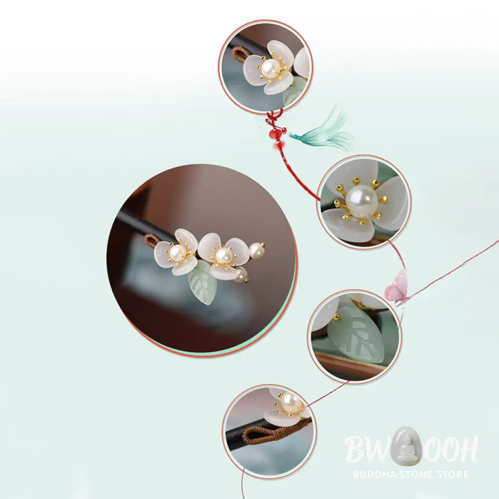 Buddha Stones Grain Wood Liuli Magnolia Flowers Pearl Protection Hairpin - Magnolia Hairpin - Hairpin