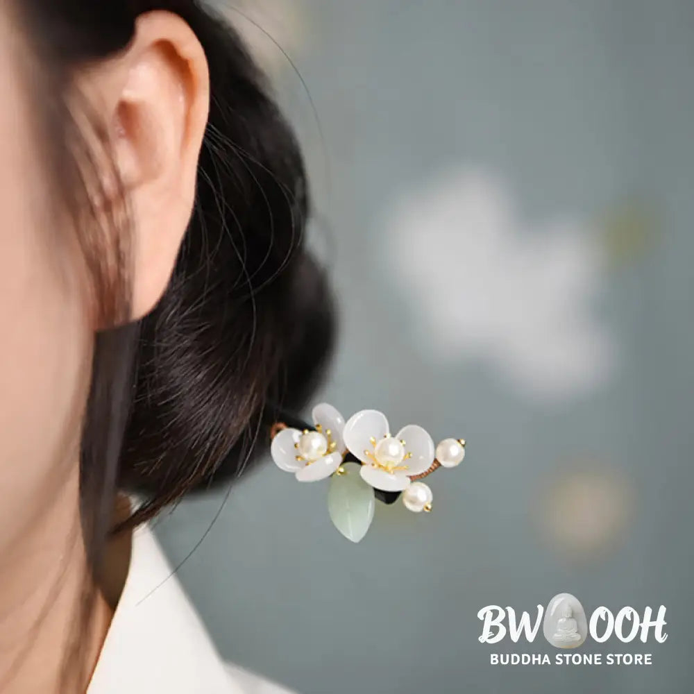 Buddha Stones Grain Wood Liuli Magnolia Flowers Pearl Protection Hairpin - Magnolia Hairpin - Hairpin